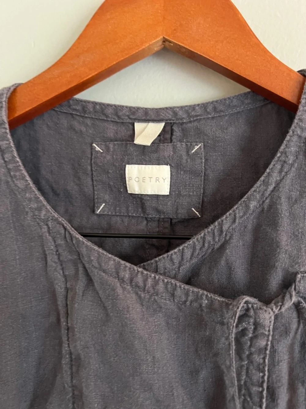 Poetry Women’s Charcoal Gray Lightweight 100% Linen Cross Top Size 4
